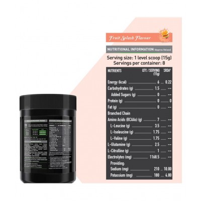 MuscleBlaze BCAA Pro, Intra Workout, with 7g Vegan BCAAs, Glutamine & Electrolytes (Watermelon & Fruit Splash, 250 g, 16 Servings)