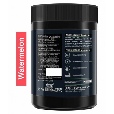 MuscleBlaze BCAA Pro, Intra Workout, with 7g Vegan BCAAs, Glutamine & Electrolytes (Watermelon & Fruit Splash, 250 g, 16 Servings)