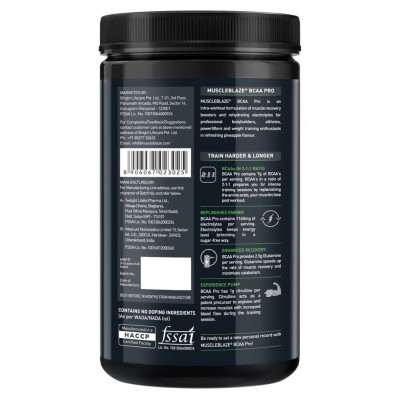 MuscleBlaze BCAA Pro, Powerful Intra Workout, with 7g Vegan BCAAs, 1057 mg Electrolytes, 2.50 g Glutamine (Pineapple, 450 g, 30 Servings)