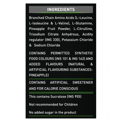 MuscleBlaze BCAA Pro, Powerful Intra Workout, with 7g Vegan BCAAs, 1057 mg Electrolytes, 2.50 g Glutamine (Pineapple, 450 g, 30 Servings)