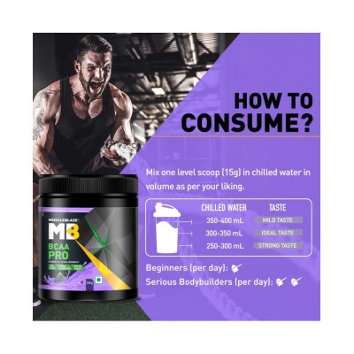 MuscleBlaze BCAA Pro, Powerful Intra Workout, with 7g Vegan BCAAs, 1168 mg Electrolytes & 100% RDA of Vitamin C (Natural Grape, 250 g, 16 Servings)