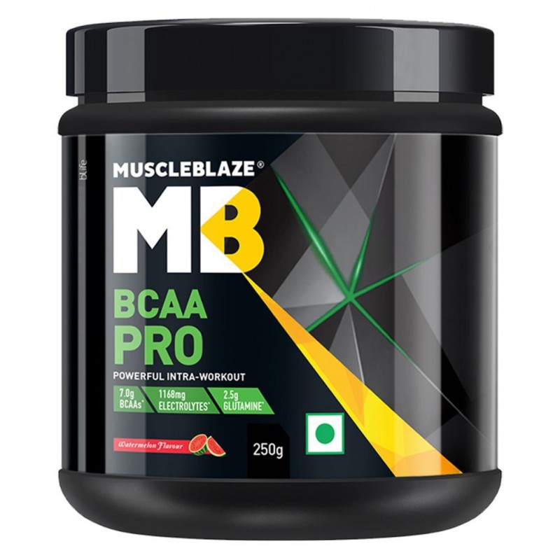 MuscleBlaze BCAA Pro, Powerful Intra Workout, with 7g Vegan BCAAs, 1168.50 mg Electrolytes, 2.50 g Glutamine (Watermelon, 250 g)