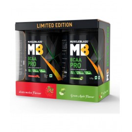 MuscleBlaze BCAA Pro, Powerful Intra Workout, with 7g Vegan BCAAs, 1168.50 mg Electrolytes, 2.50 g Glutamine (Watermelon & Green Apple, 250 g, 16 Servings)