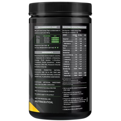 MuscleBlaze BCAA Pro, Powerful Intra Workout with 7g Vegan BCAAs, 2.50 g Glutamine & Electrolytes (Watermelon, 450 g, 30 Servings)