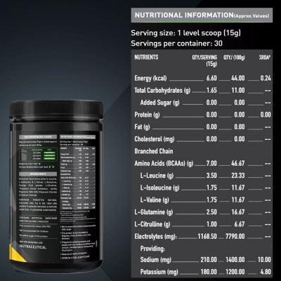 MuscleBlaze BCAA Pro, Powerful Intra Workout with 7g Vegan BCAAs, 2.50 g Glutamine & Electrolytes (Watermelon, 450 g, 30 Servings)