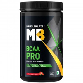 MuscleBlaze BCAA Pro, Powerful Intra Workout with 7g Vegan BCAAs, 2.50 g Glutamine & Electrolytes (Watermelon, 450 g, 30 Servings)