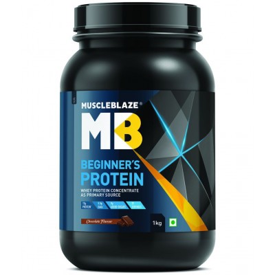 MuscleBlaze Beginner's Protein (Jar Pack), Whey Supplement, No Added Sugar, Faster Muscle Recovery & Improved Strength (Chocolate, 1 kg / 2.2 lb) with 650 ml Shaker (Combo Pack)