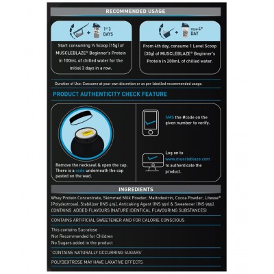 MuscleBlaze Beginner's Whey Protein, No Added Sugar, Faster Muscle Recovery & Improved Strength (Chocolate, 2 kg / 4.4 lb, 66 Servings) MuscleBlaze Beginner's Whey Protein, No Added Sugar, Faster Muscle Recovery & Improved Strength (Chocolate, 2 kg / 4.4 lb, 66 Servings)