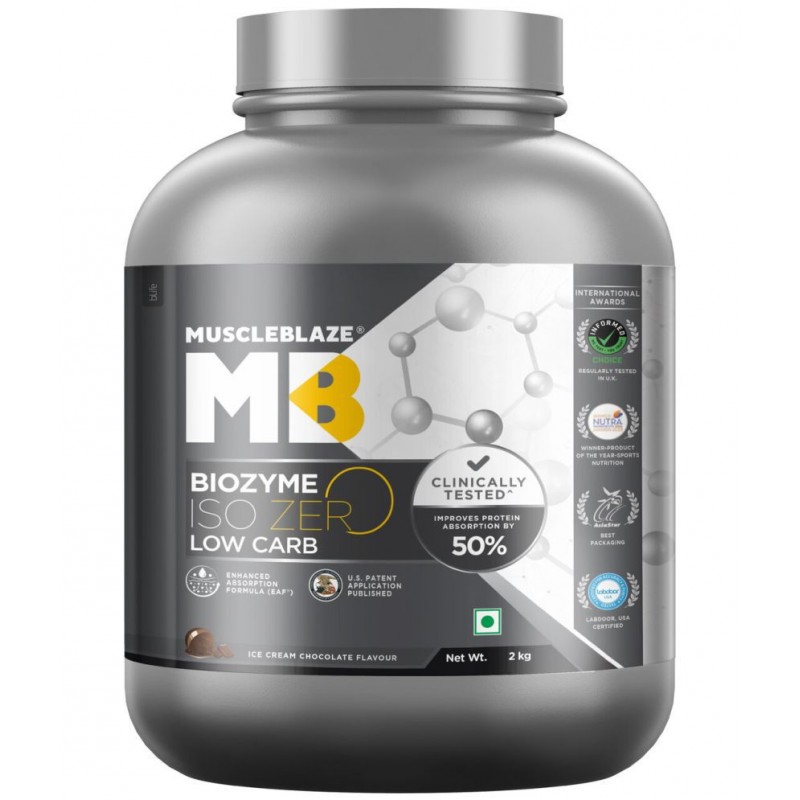 MuscleBlaze Biozyme Iso-Zero, LOW CARB, Ice-Cream Chocolate 2 kg