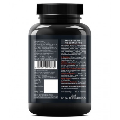MuscleBlaze Burner PRO | 1000mg L- Carnitine | 400mg Garcinia | Caffeine & Green Tea Extract, 60 tablets