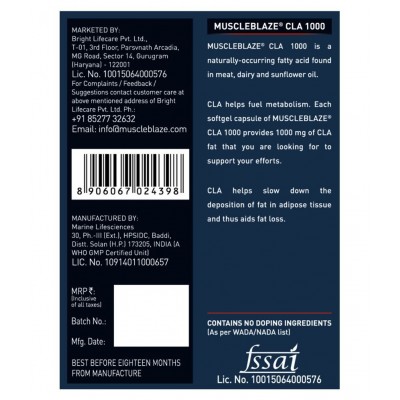 MuscleBlaze CLA 1000, Fat Burner, 90 Softgels