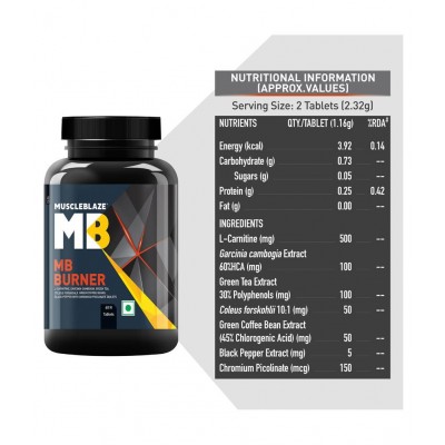 MuscleBlaze Fat Burner with L- Carnitine, Garcinia, Green Tea & Green Coffee Bean Extracts, 60 tablets