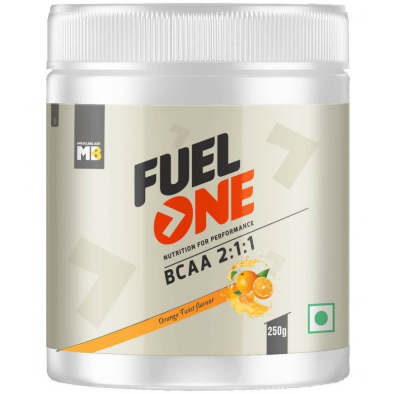 MuscleBlaze Fuel One BCAA 2:1:1, Nutrition for Performance, 5 g BCAAs (Orange Twist, 250 g / 0.55 lb, 37 Servings)