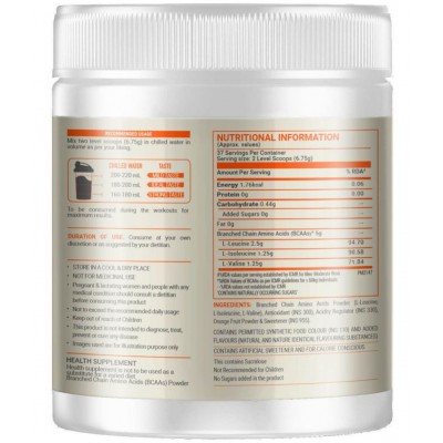 MuscleBlaze Fuel One BCAA 2:1:1, Nutrition for Performance, 5 g BCAAs (Orange Twist, 250 g / 0.55 lb, 37 Servings)