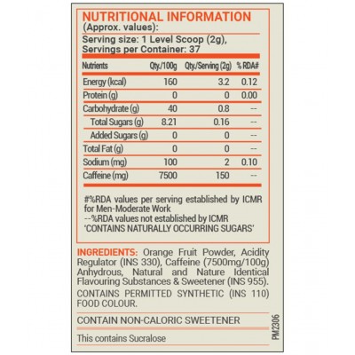 MuscleBlaze Fuel One Caffeine, Pre Workout Supplement (Orange, 75 g, 37 Servings)