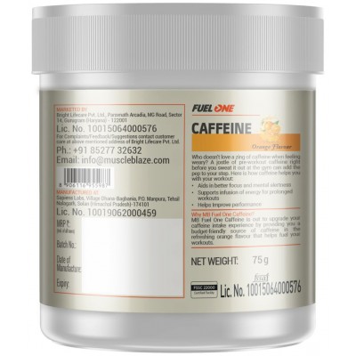 MuscleBlaze Fuel One Caffeine, Pre Workout Supplement (Orange, 75 g, 37 Servings)