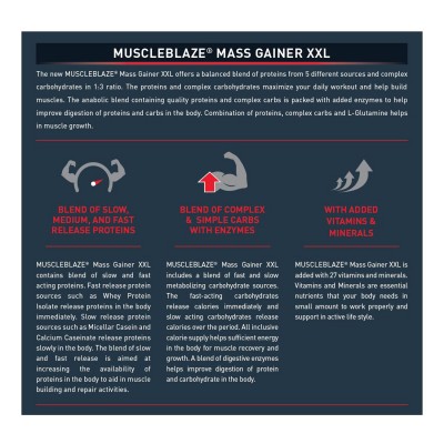 MuscleBlaze Mass Gainer XXL (Chocolate, 1 kg / 2.2 lb, 10 Servings)