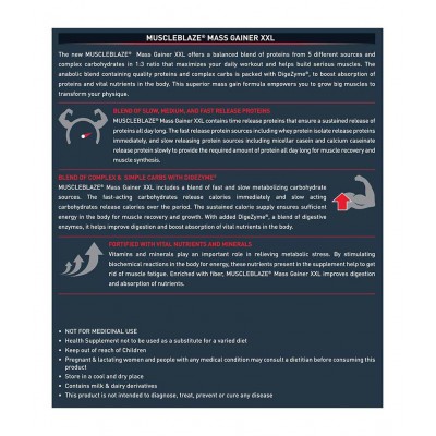 MuscleBlaze Mass Gainer XXL (Vanilla, 3 kg / 6.6 lb, 30 Servings)