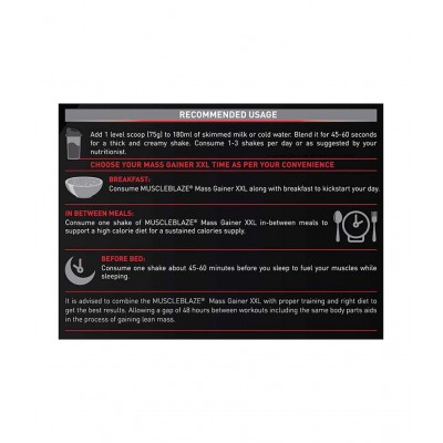 MuscleBlaze Mass Gainer XXL (Vanilla, 3 kg / 6.6 lb, 30 Servings)