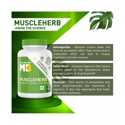 MuscleBlaze MuscleHerb, Ashwagandha, Shatavari and Safed Musli, For Muscle Gain, 30 Tablets