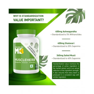 MuscleBlaze MuscleHerb, Ashwagandha, Shatavari and Safed Musli, For Muscle Gain, 30 Tablets