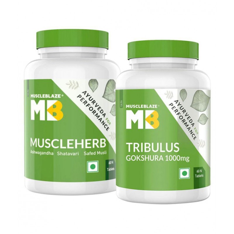 MuscleBlaze MuscleHerb, Ayurveda For Performance & Muscle Gain, Ashwagandha, Shatavari, & Safed Musli, 60 Tablets and Tribulus 1000 mg, 60 Tablets (Combo Pack) MuscleBlaze MuscleHerb, Ayurveda For Performance & Muscle Gain, Ashwagandha, Shatavari, & Safed Musli, 60 Tablets and Tribulus 1000 mg, 60 Tablets (Combo Pack)