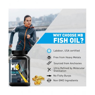 MuscleBlaze Omega 3 Fish Oil 1000 mg with 180 mg EPA and 120 mg DHA (Unflavoured, 180 Capsules)