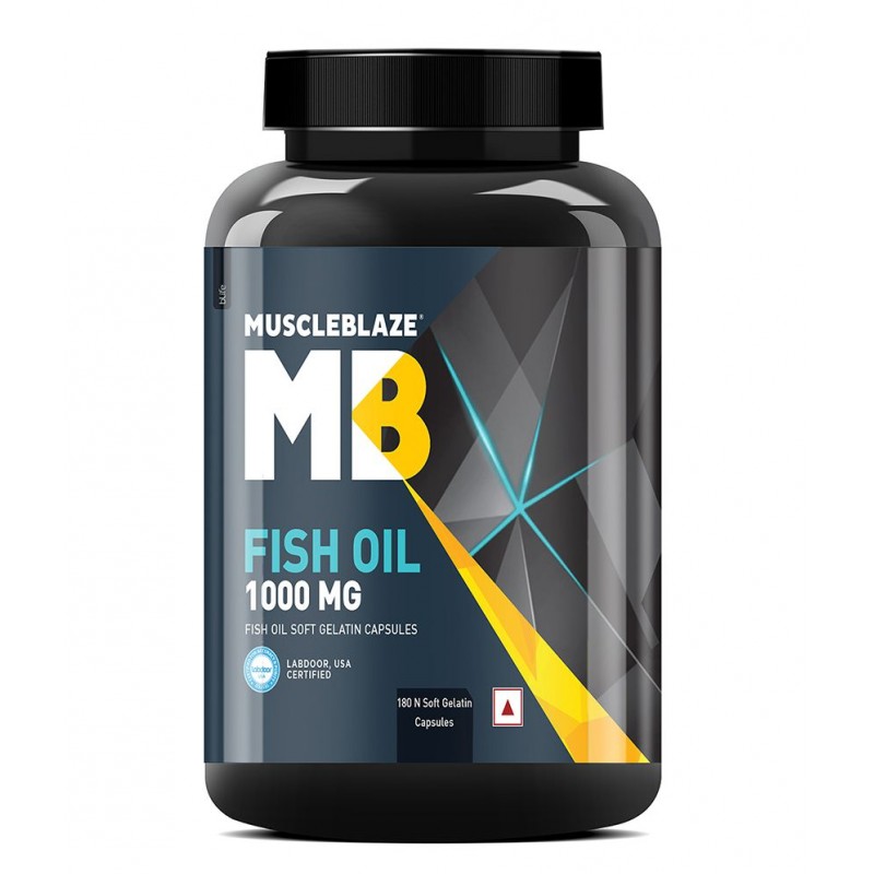 MuscleBlaze Omega 3 Fish Oil 1000 mg with 180 mg EPA and 120 mg DHA (Unflavoured, 180 Capsules)