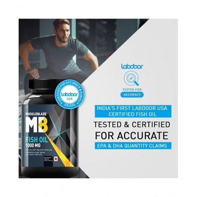 MuscleBlaze Omega 3 Fish Oil 1000 mg with 180 mg EPA and 120 mg DHA (Unflavoured, 180 Capsules)