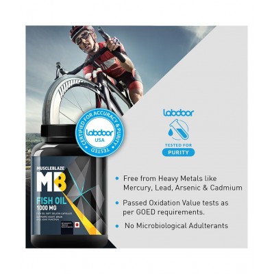 MuscleBlaze Omega 3 Fish Oil 1000 mg with 180 mg EPA and 120 mg DHA (Unflavoured, 180 Capsules)