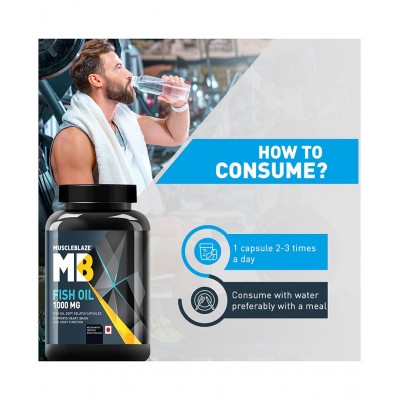 MuscleBlaze Omega 3 Fish Oil 1000 mg with 180 mg EPA and 120 mg DHA (Unflavoured, 180 Capsules)