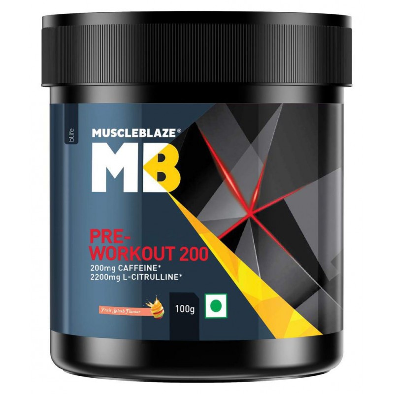 MuscleBlaze Pre Workout 200, 200mg Caffeine, 2200mg Citrulline (Fruit Splash, 100g, 20 servings)