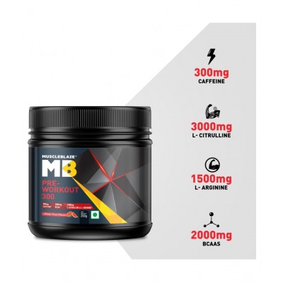 MuscleBlaze Pre Workout 300, 300 mg Caffeine, 3000 mg Citrulline (Melon Twist, 250 g, 31 Servings)