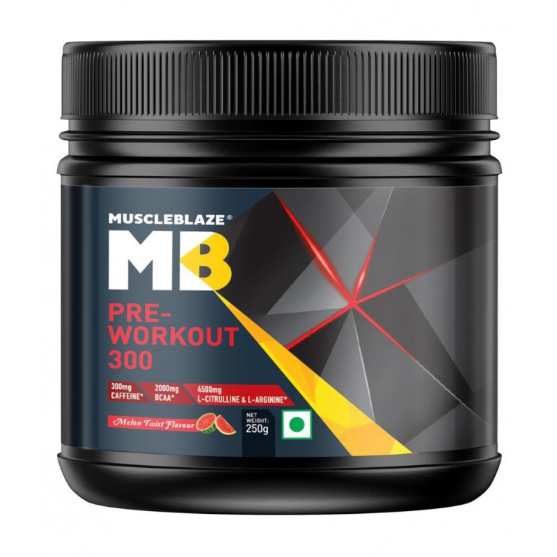 MuscleBlaze Pre Workout 300, 300 mg Caffeine, 3000 mg Citrulline (Melon Twist, 250 g, 31 Servings)