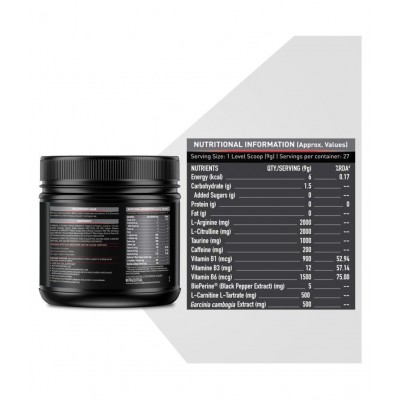 MuscleBlaze Pre Workout Ripped, 4000 mg Citrulline & L-Arginine, 500 mg L-Carnitine (Fruit Splash, 250 g, 27 Servings)