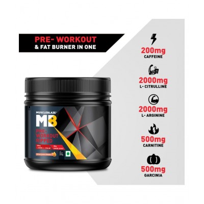MuscleBlaze Pre Workout Ripped, 4000 mg Citrulline & L-Arginine, 500 mg L-Carnitine (Fruit Splash, 250 g, 27 Servings)