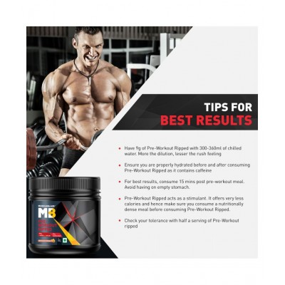 MuscleBlaze Pre Workout Ripped, 4000 mg Citrulline & L-Arginine, 500 mg L-Carnitine (Fruit Splash, 250 g, 27 Servings)
