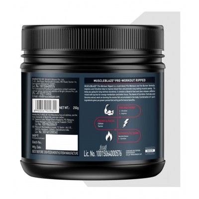 MuscleBlaze Pre Workout Ripped, 4000 mg Citrulline & L-Arginine, 500 mg L-Carnitine (Fruit Splash, 250 g, 27 Servings)