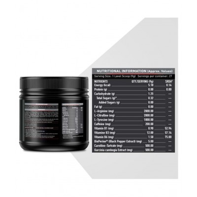 MuscleBlaze Pre Workout Ripped, 4000 mg Citrulline & L-Arginine, 500 mg L-Carnitine (Green Apple, 250 g, 27 Servings)