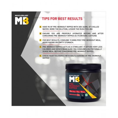 MuscleBlaze Pre Workout Ripped, 4000 mg Citrulline & L-Arginine, 500 mg L-Carnitine (Green Apple, 250 g, 27 Servings)