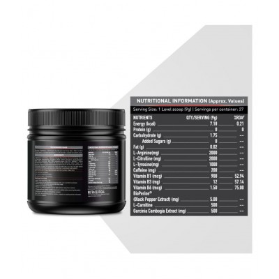 MuscleBlaze Pre Workout Ripped, 4000 mg Citrulline & L-Arginine, 500 mg L-Carnitine (Raspberry Lemonade, 250 g, 27 Servings)