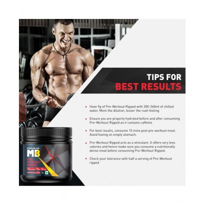 MuscleBlaze Pre Workout Ripped, 4000 mg Citrulline & L-Arginine, 500 mg L-Carnitine (Raspberry Lemonade, 250 g, 27 Servings)