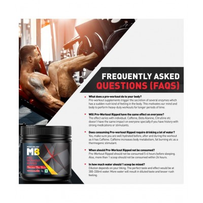 MuscleBlaze Pre Workout Ripped, 4000 mg Citrulline & L-Arginine, 500 mg L-Carnitine (Raspberry Lemonade, 250 g, 27 Servings)