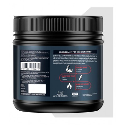 MuscleBlaze Pre Workout Ripped, 4000 mg Citrulline & L-Arginine, 500 mg L-Carnitine (Raspberry Lemonade, 250 g, 27 Servings)