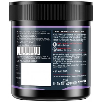 MuscleBlaze Pre Workout(Furious Grape) 100 gm