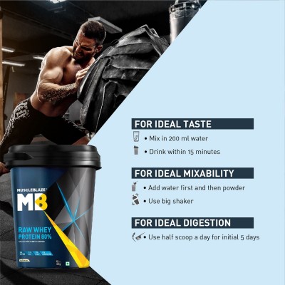 MuscleBlaze Raw Whey 80% Whey Protein Concentrate with Digestive Enzymes, Unflavoured, 4 kg/8.8 lb with Shaker, 650 ml (Combo)