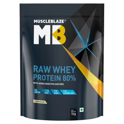 MuscleBlaze Raw Whey 80% with Digestive Enzymes, 1 kg / 2.2 lb and MB Vite, 60 Tablets (Combo Pack)