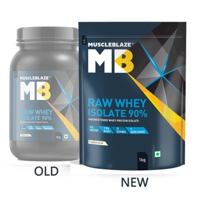 MuscleBlaze Raw Whey Isolate 90% with Digestive Enzymes (Unflavoured, 1 kg / 2.2 lb, 33 Servings)