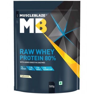 MuscleBlaze Raw Whey Protein Concentrate 80% with Shaker 500 gm
