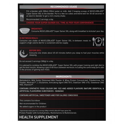 MuscleBlaze Super Gainer XXL, For Muscle Mass Gain (Banana, 3 Kg / 6.6 lb, 30 Servings)